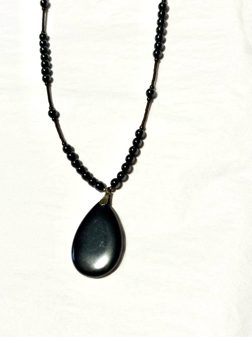 Vintage Karla Jordan Hematite Teardrop Pendant on Beaded Necklace